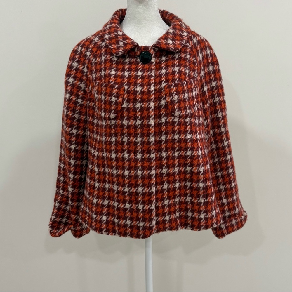 Banana Republic Houndstooth Wool Blazer Orange & Bugundy Women Medium